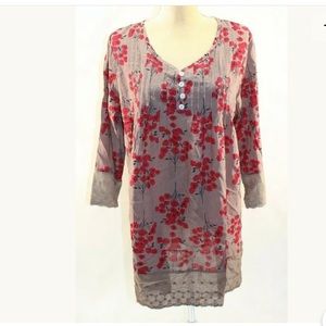 Cellabie Gray Floral Button-Accent Tunic Size 2XL